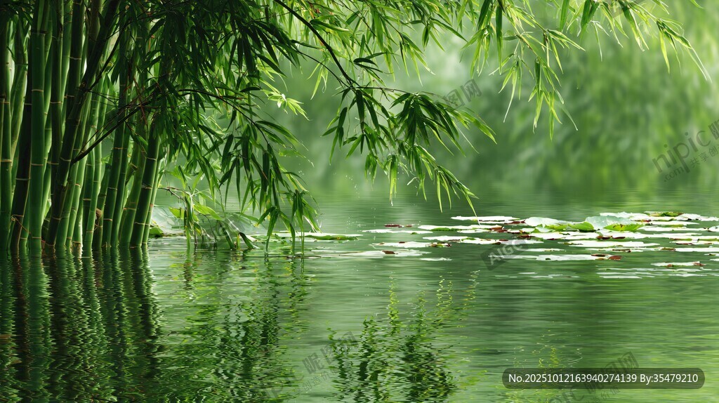 竹林映水間 綠意悠然景