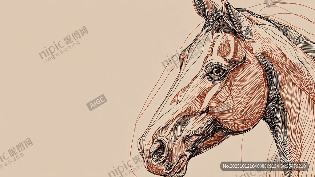 馬頭線條素描藝術(shù)畫作