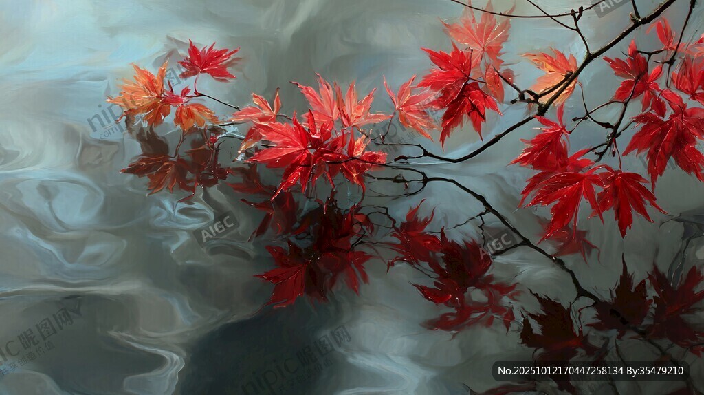水中紅楓 盡顯秋韻之美