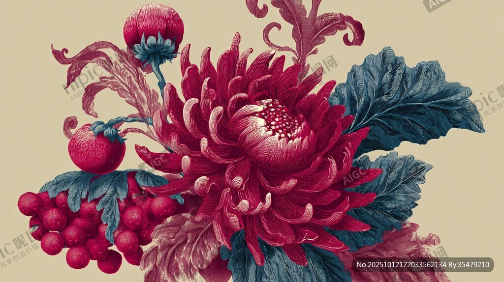 復(fù)古風(fēng)花卉插畫藝術(shù)作品