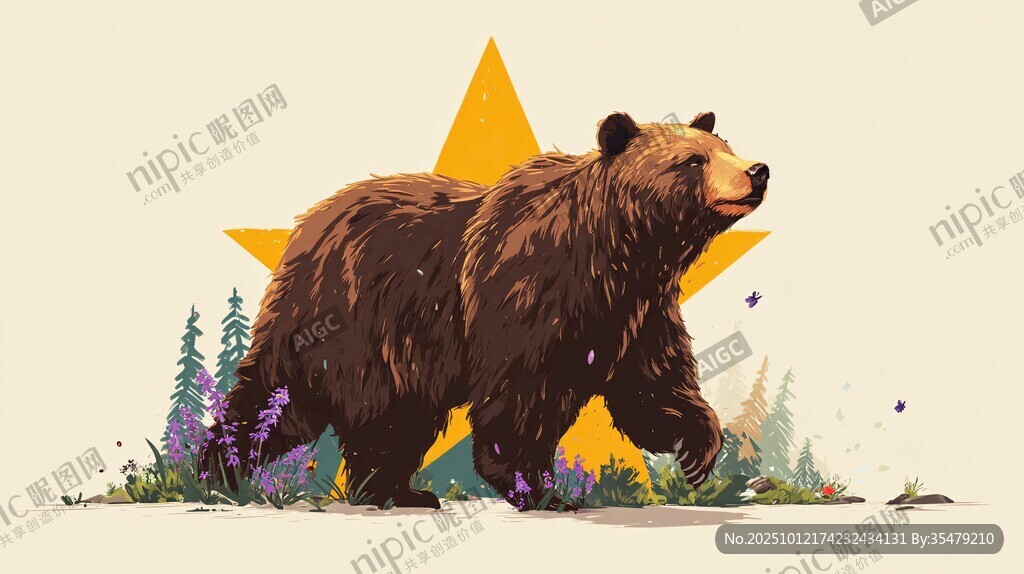 漫步林間的棕熊插畫