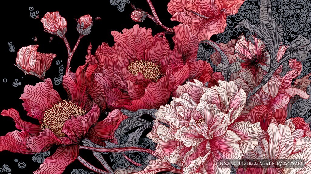 復(fù)古風繁花綻放插畫圖