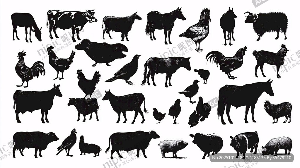 農(nóng)場動物剪影集合