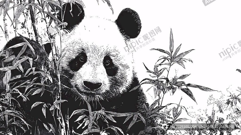 黑白熊貓置身竹林間