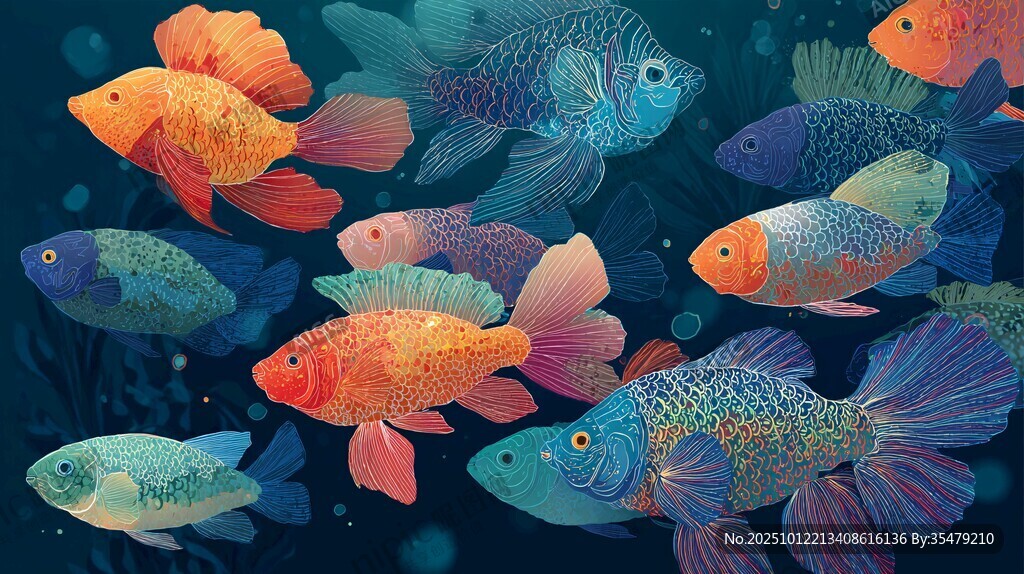 夢幻多彩魚群暢游海底世界
