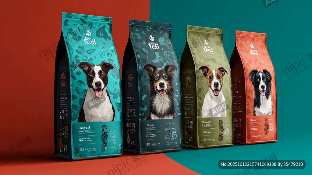 多彩萌犬圖案寵物糧包裝袋