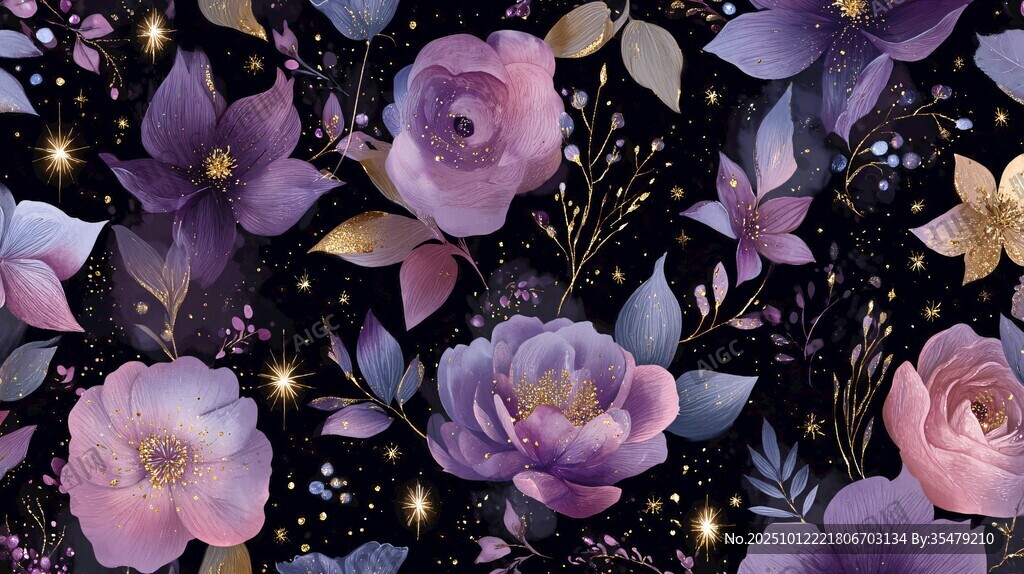 夢幻紫花星空花卉圖案