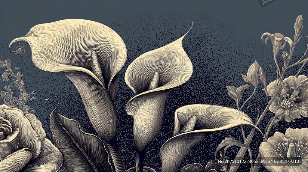 復(fù)古風(fēng)馬蹄蓮花卉插畫