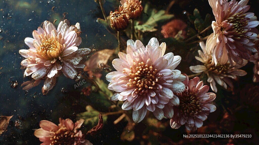 水中綻放的柔美菊花