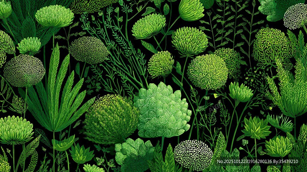 清新綠植無(wú)縫圖案背景