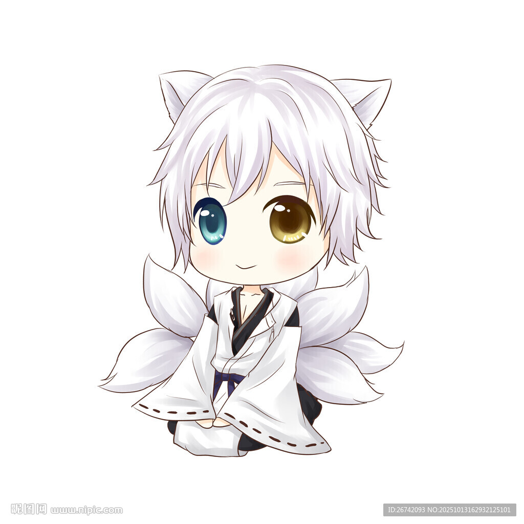 白發(fā)狐耳萌系動漫角色精細(xì)Q版