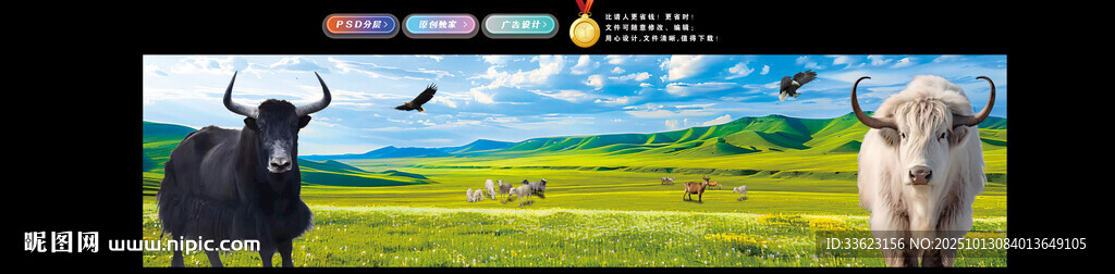 草原耗牛背景圖