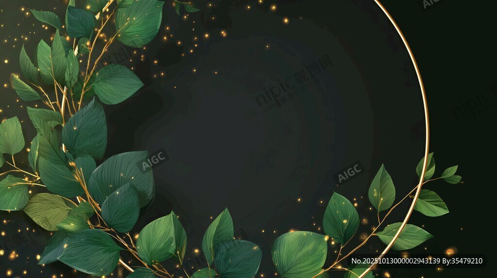 黑金綠葉邊框背景圖