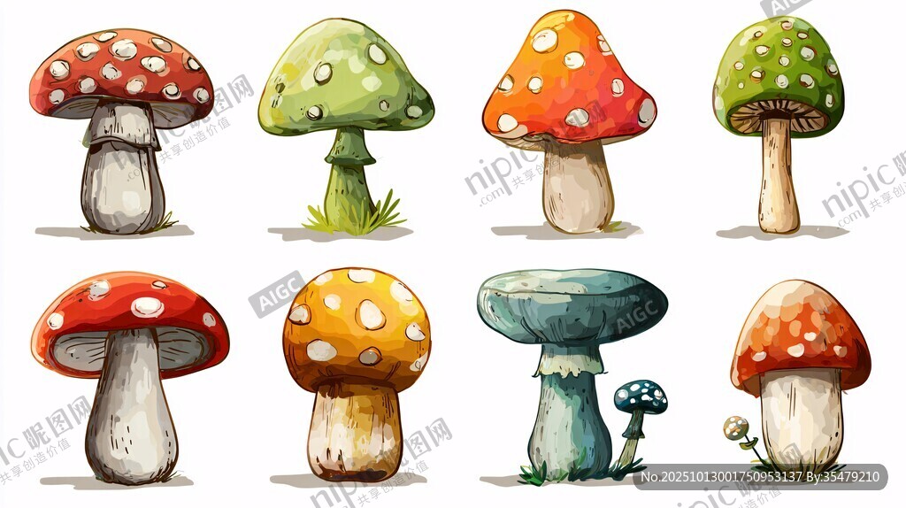 水彩風(fēng)可愛蘑菇插畫集合