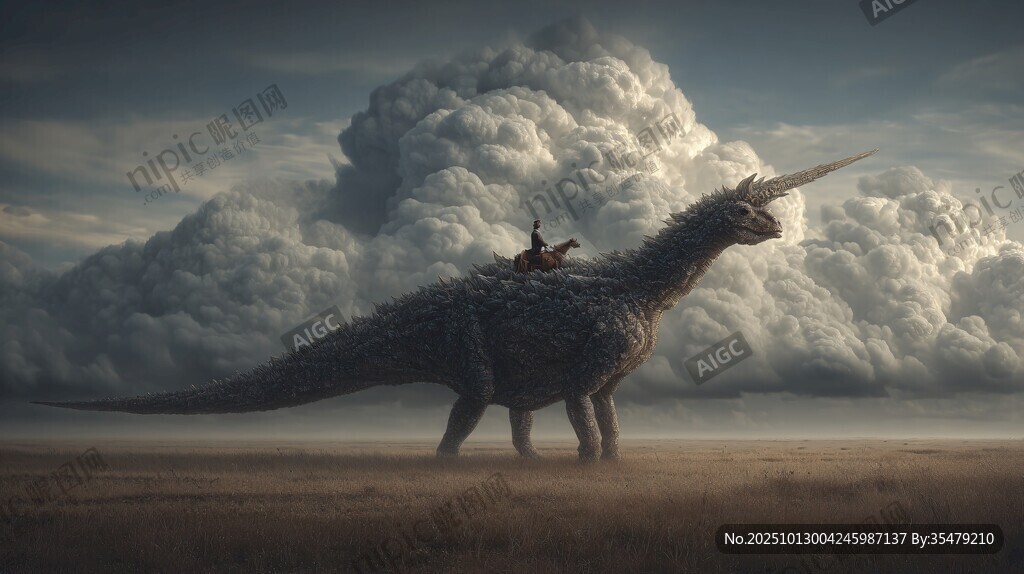 騎恐龍者于云海下的奇幻景