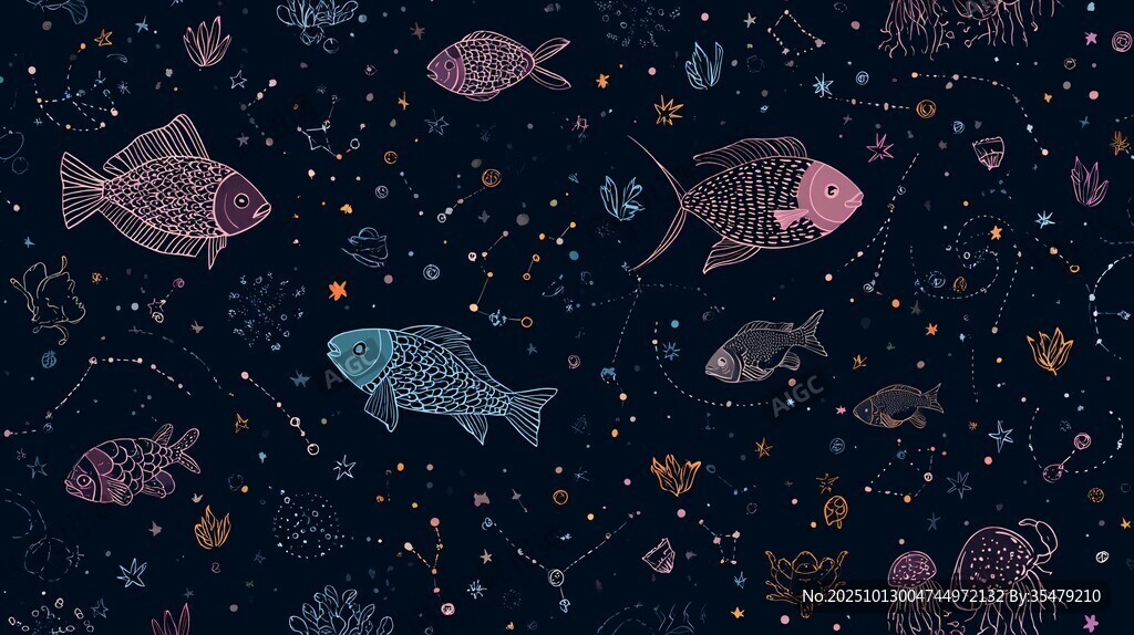 夢(mèng)幻海底魚類插畫圖案