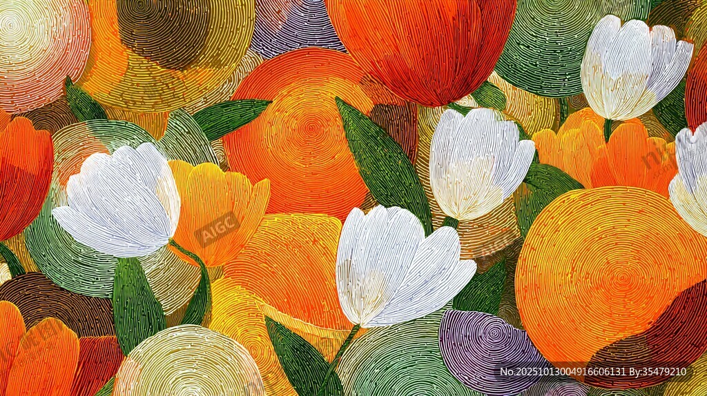 多彩郁金香花卉插畫