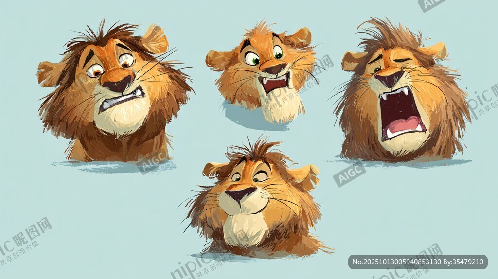 多表情卡通獅子形象展示