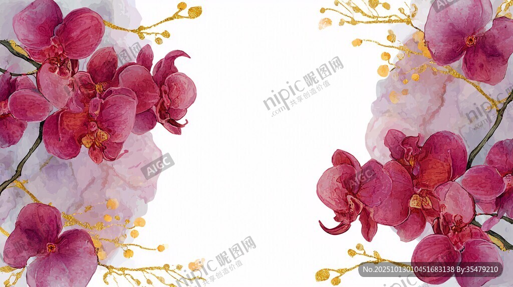 水彩風(fēng)紫紅色蘭花花卉圖