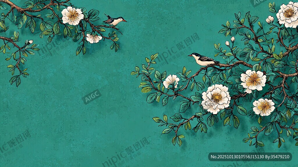 青底花鳥圖 雅致中式風(fēng)情