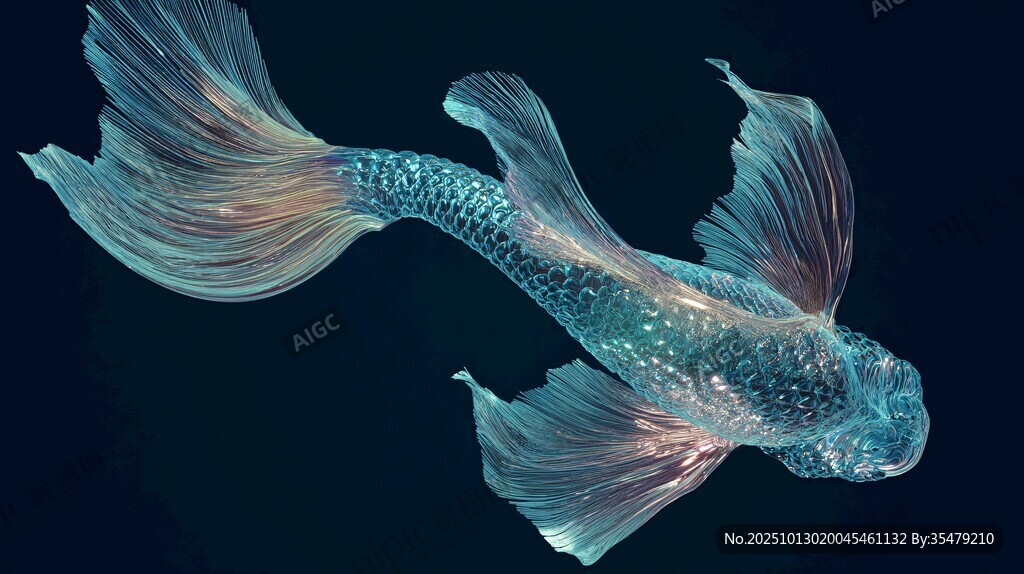 夢(mèng)幻透明金魚在水中遨游