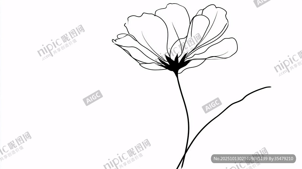 簡約線條勾勒的單朵花卉