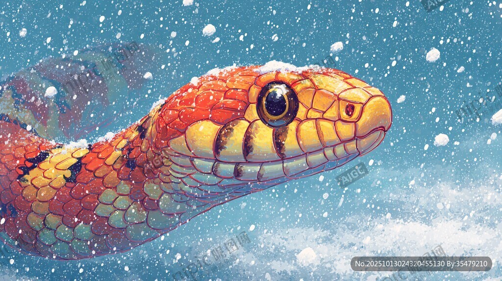 雪地中的斑斕蛇頭特寫