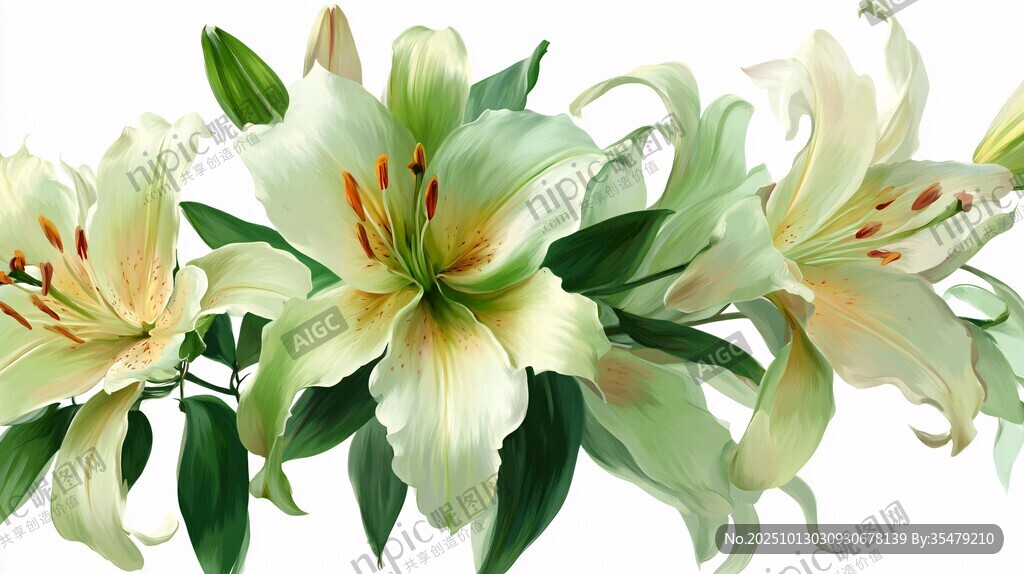 清新淡雅百合花插畫