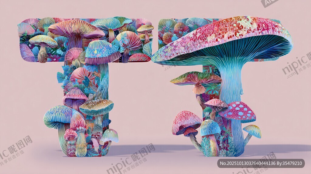 奇幻蘑菇字母造型藝術(shù)