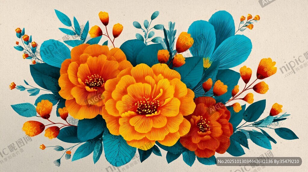 絢麗多彩花卉插畫