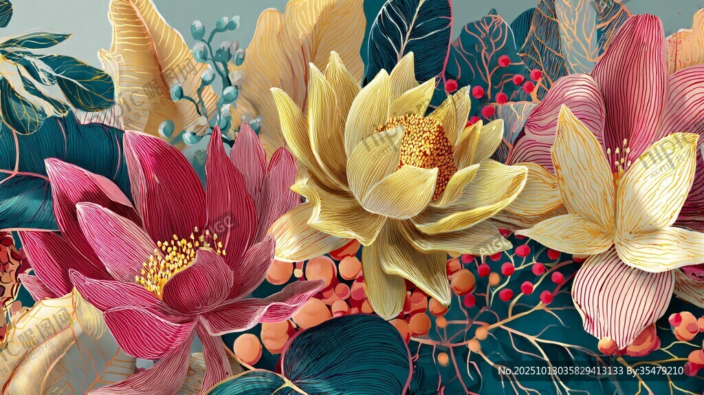 夢幻多彩花卉插畫藝術(shù)