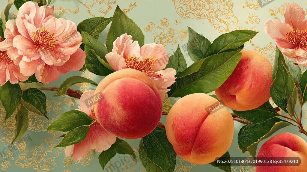 桃枝繁花圖