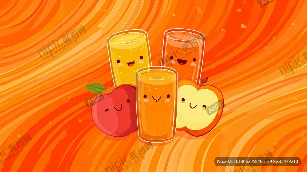 歡樂(lè)果汁與蘋(píng)果的卡通組合