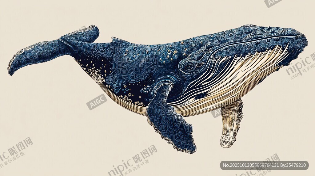 藍色夢幻鯨魚插畫