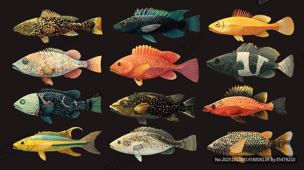 多彩斑斕的各式魚(yú)類(lèi)展示
