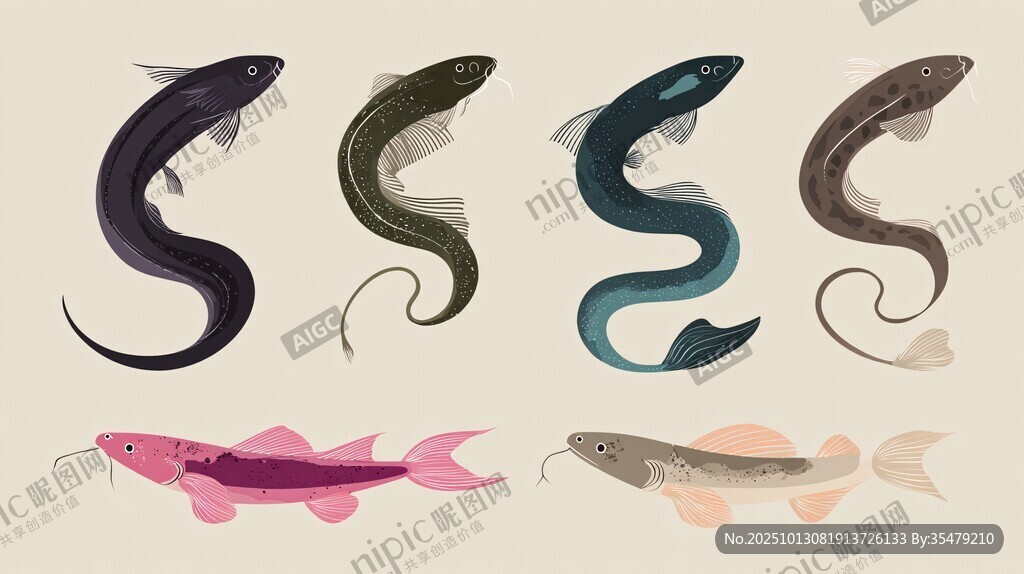 多彩鰻魚插畫集合