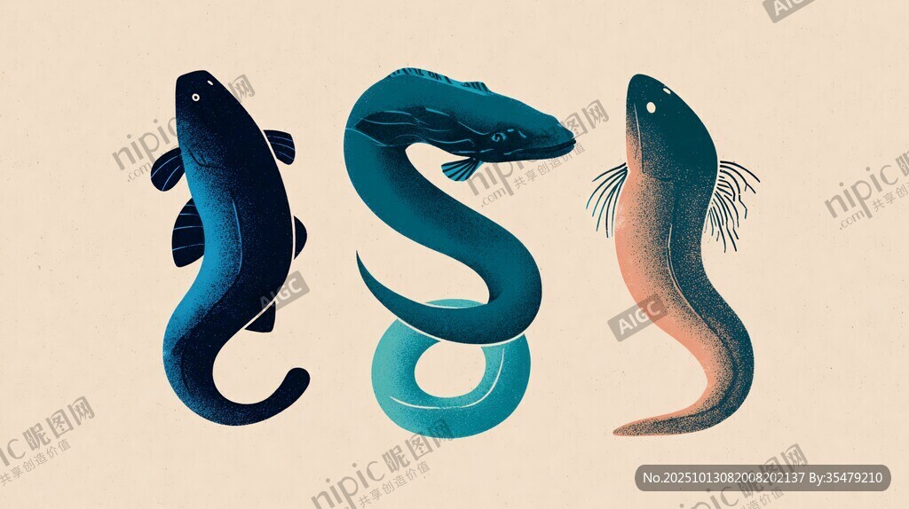 三種奇幻水生生物插畫