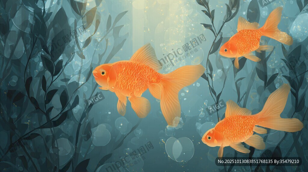 水中暢游的艷麗金魚