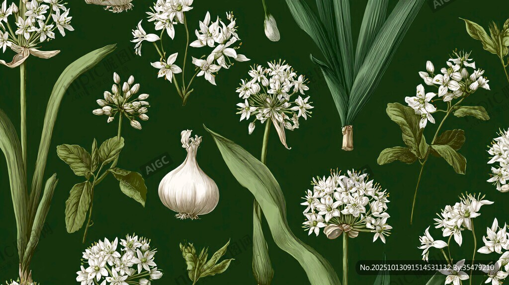 蒜花蒜葉插畫植物圖案