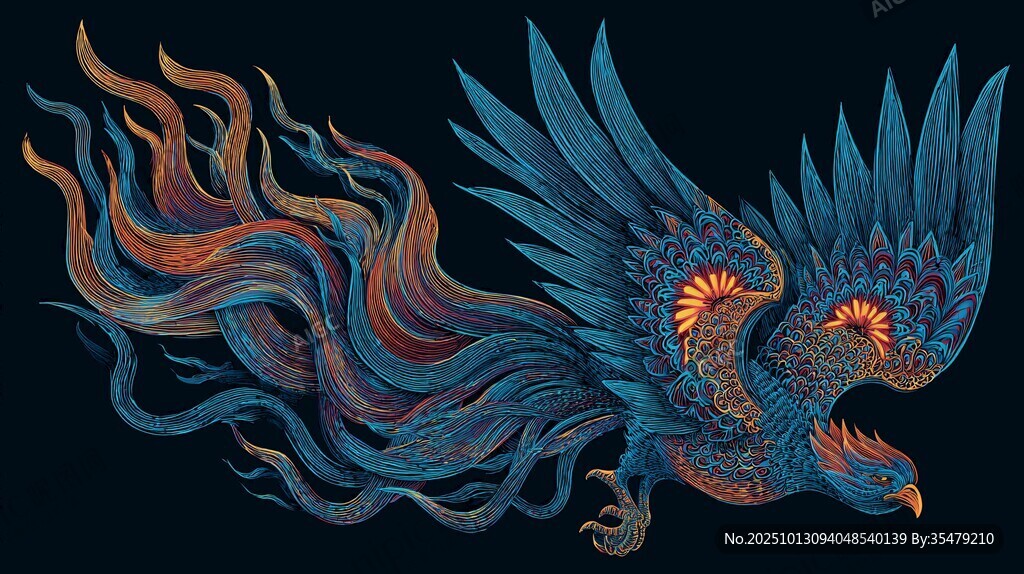 絢麗彩鳳展翅圖