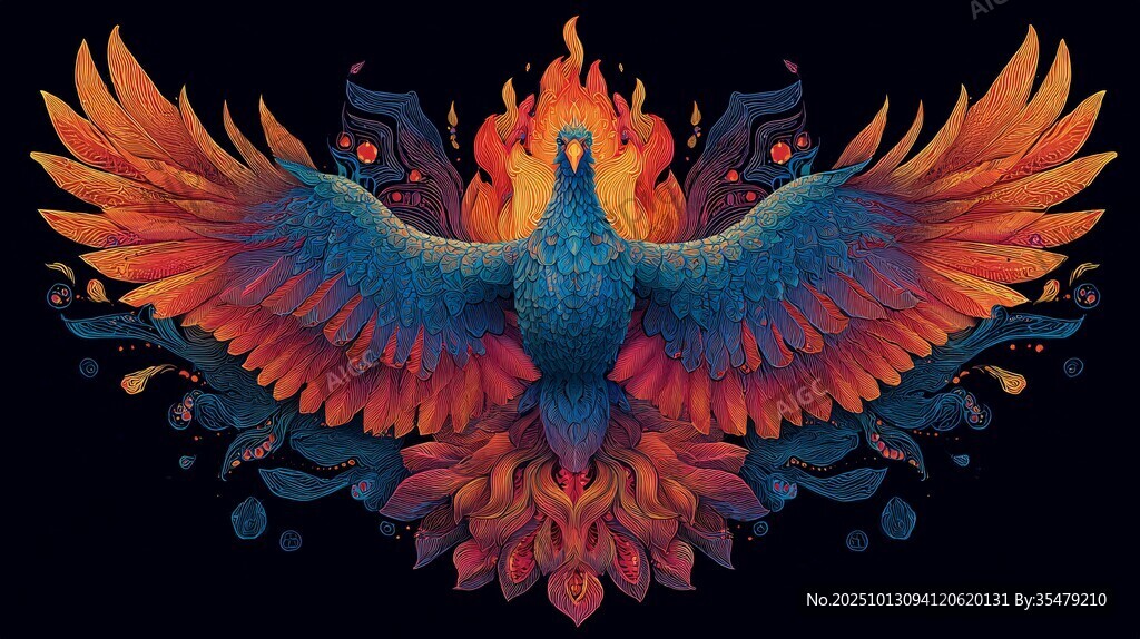 火焰鳳凰展翅圖