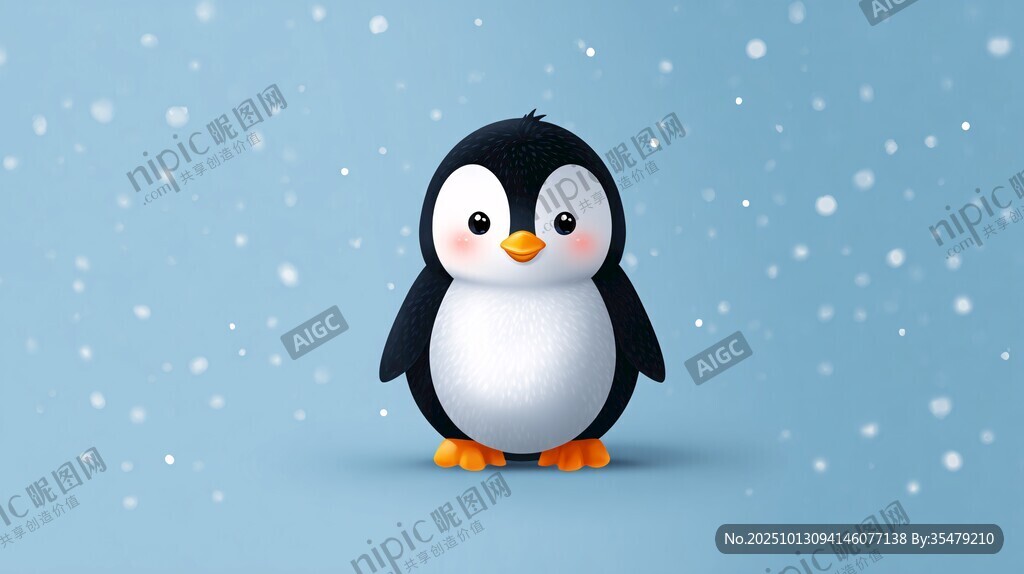 可愛小企鵝 雪花背景