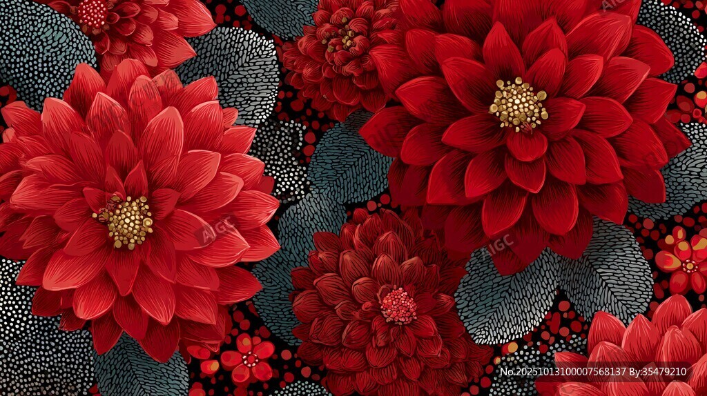 艷麗紅花朵朵綻放圖案