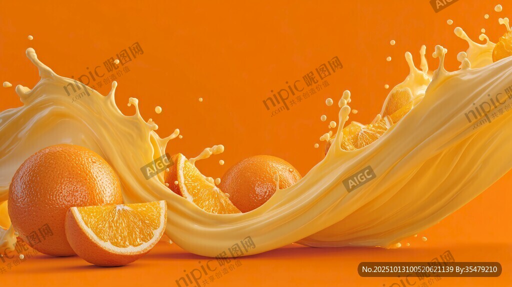 橙汁飛濺中的新鮮橙子