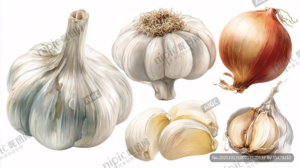 大蒜與洋蔥靜物插畫(huà)