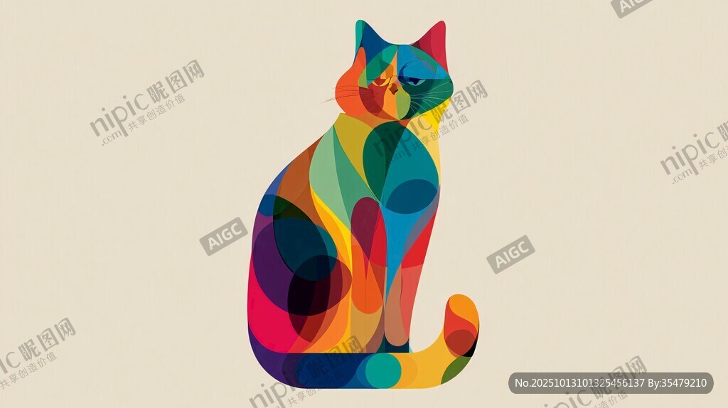 彩色幾何貓咪插畫