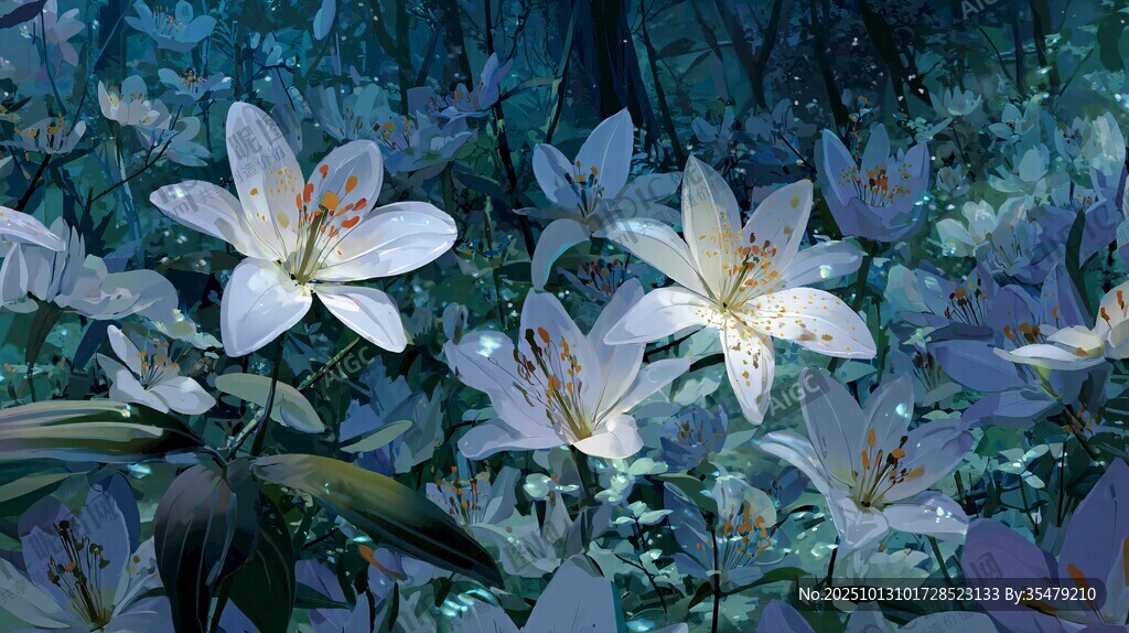 夢幻藍調(diào)百合花叢林景觀