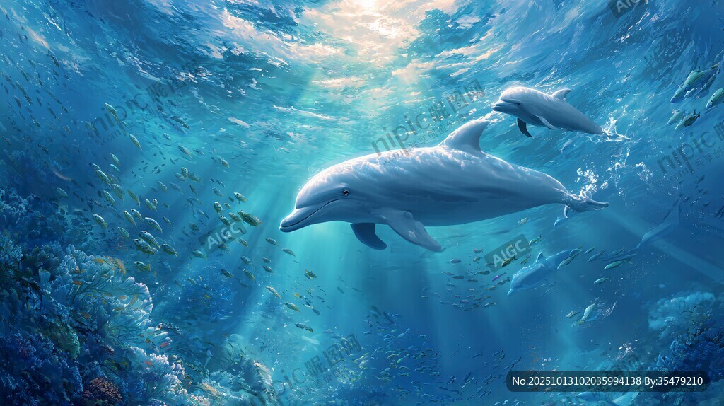 海豚在海底的夢幻游弋