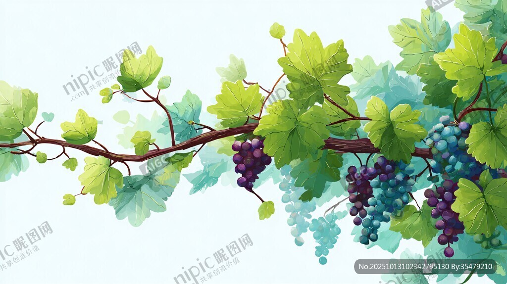 葡萄藤枝上的繽紛果實