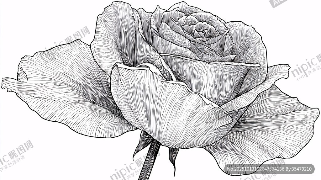 手繪素描玫瑰花特寫